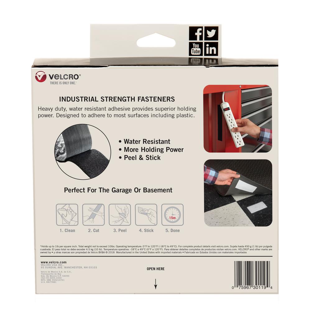 Indoor /& Outdoor Use Industrial Strength White Superior Holding Power on Smooth Surfaces Tape VELCRO Brand Size 15ft x 2in