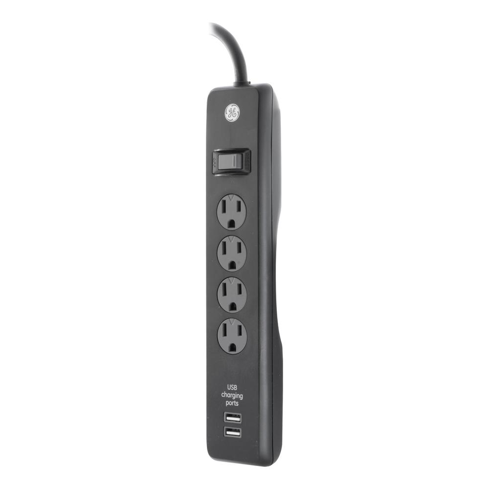 Ge 3 Ft 4 Outlet And 2 Usb Port 1 0 Amp 450 Joules Surge Ge 3 Ft 4 Outlet And 2 Usb Port 1 0 Amp 450 Joules Surge Protector Black 13478 The Home Depot