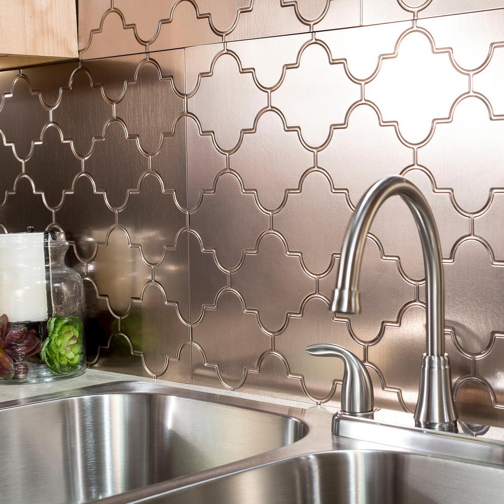 Fasade Monaco 18 In X 24 Brushed Nickel Vinyl Decorative Wall Brushed Nickel Vinyl Decorative Wall Tile Backsplash