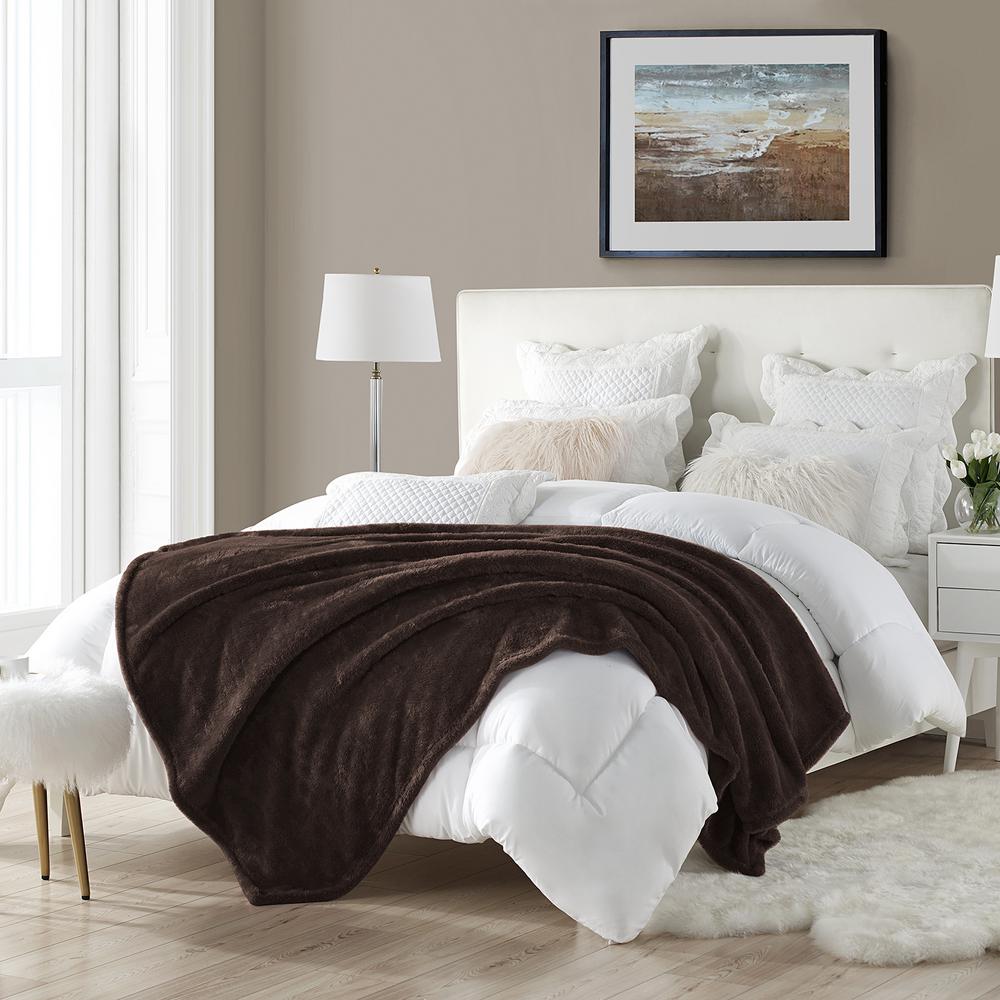 swift home 60 in. x 70 in. Chocolate Super Plush High Pile Faux Fur Oversized Throw Blanket, Brown was $36.99 now $22.19 (40.0% off)
