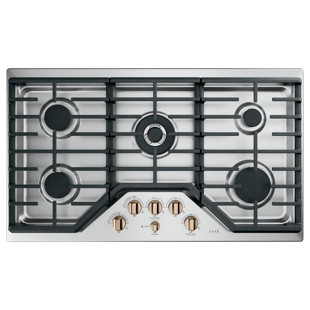 Cafe 36 In Gas Cooktop In Stainless Steel And Brushed Bronze With