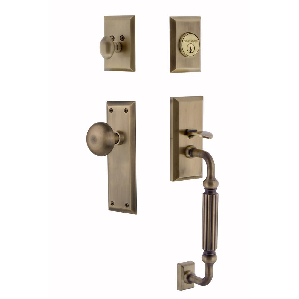 Nostalgic Warehouse New York Plate 2-3/8 in. Backset Antique Brass C Grip Entry Set New York Knob Nostalgic Warehouse New York Plate 2-3/8 in. Backset Antique Brass C Grip Entry Set New York Knob