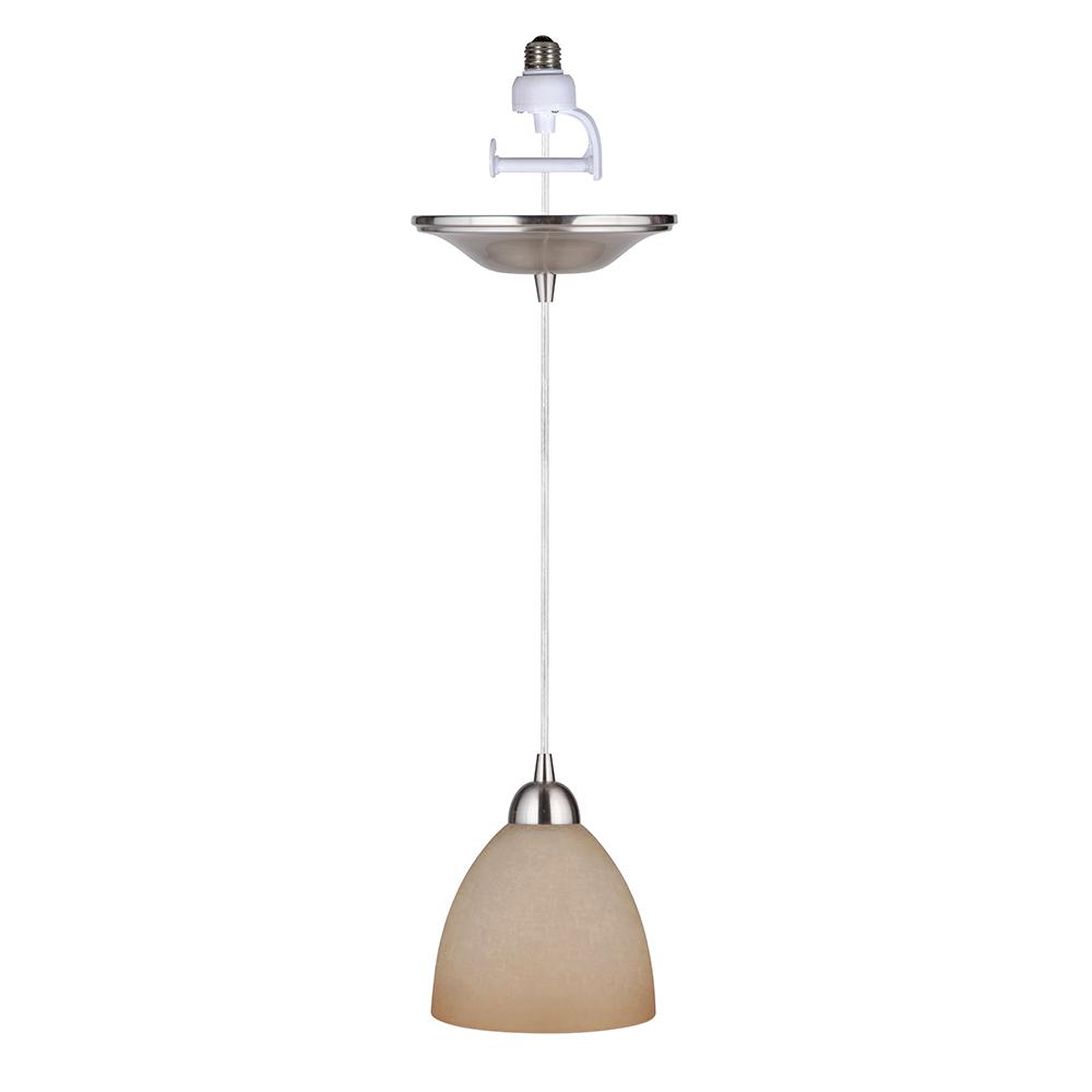 Worth Home Products Instant Pendant 1 Light Recessed Conversion Kit Brushed Nickel Linen Glass Shade
