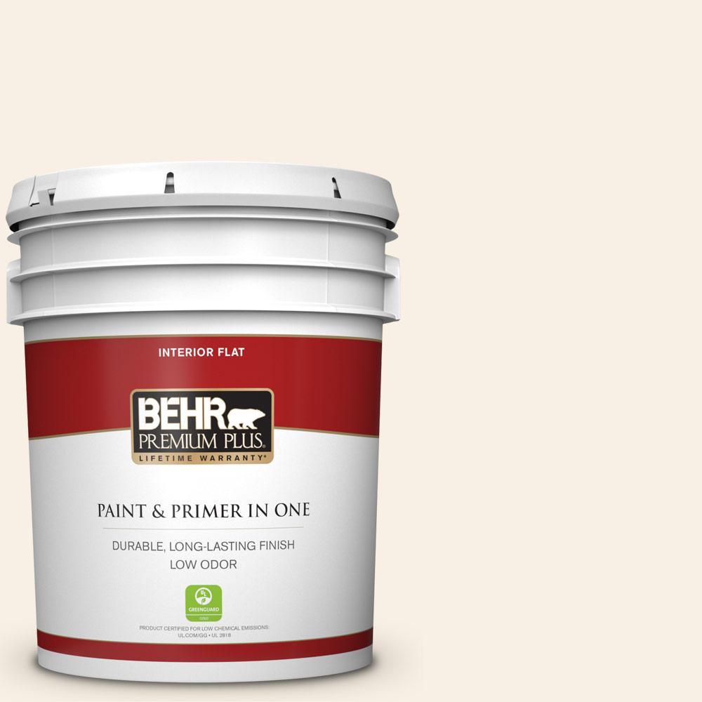 BEHR PREMIUM PLUS 5 gal. WD710 Creamy White Flat Low Odor Interior Paint and Primer in One