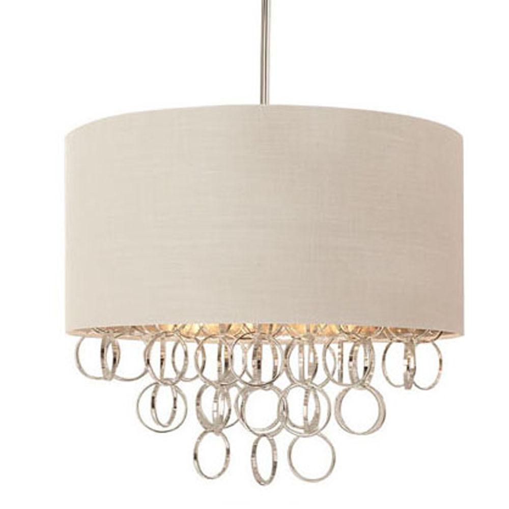 Hampton Bay 3 Light Cascading Ring Polished Nickel Pendant With 3 Light Cascading Ring Polished Nickel Pendant With White Drum Shade