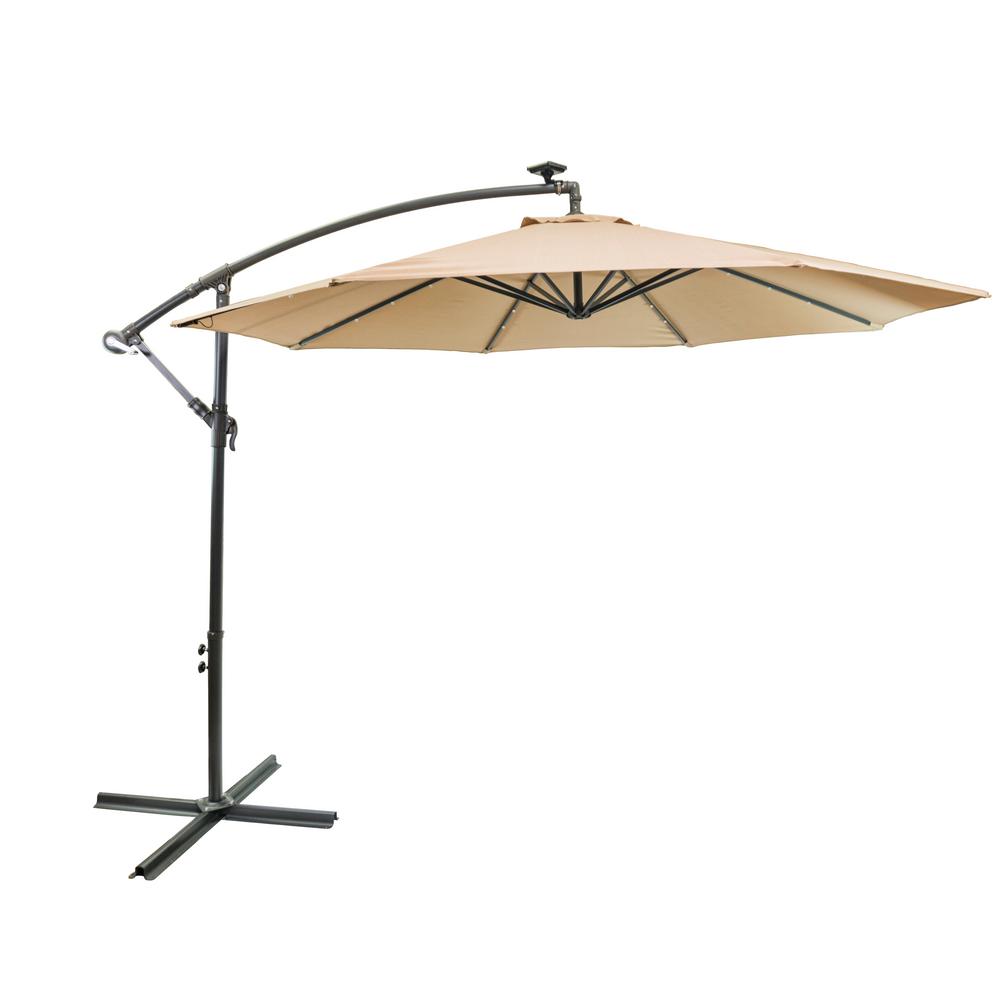 Sun Ray 10 Ft Aluminum Pole Cantilever Solar Patio Umbrella In Taupe 841044 The Home Depot