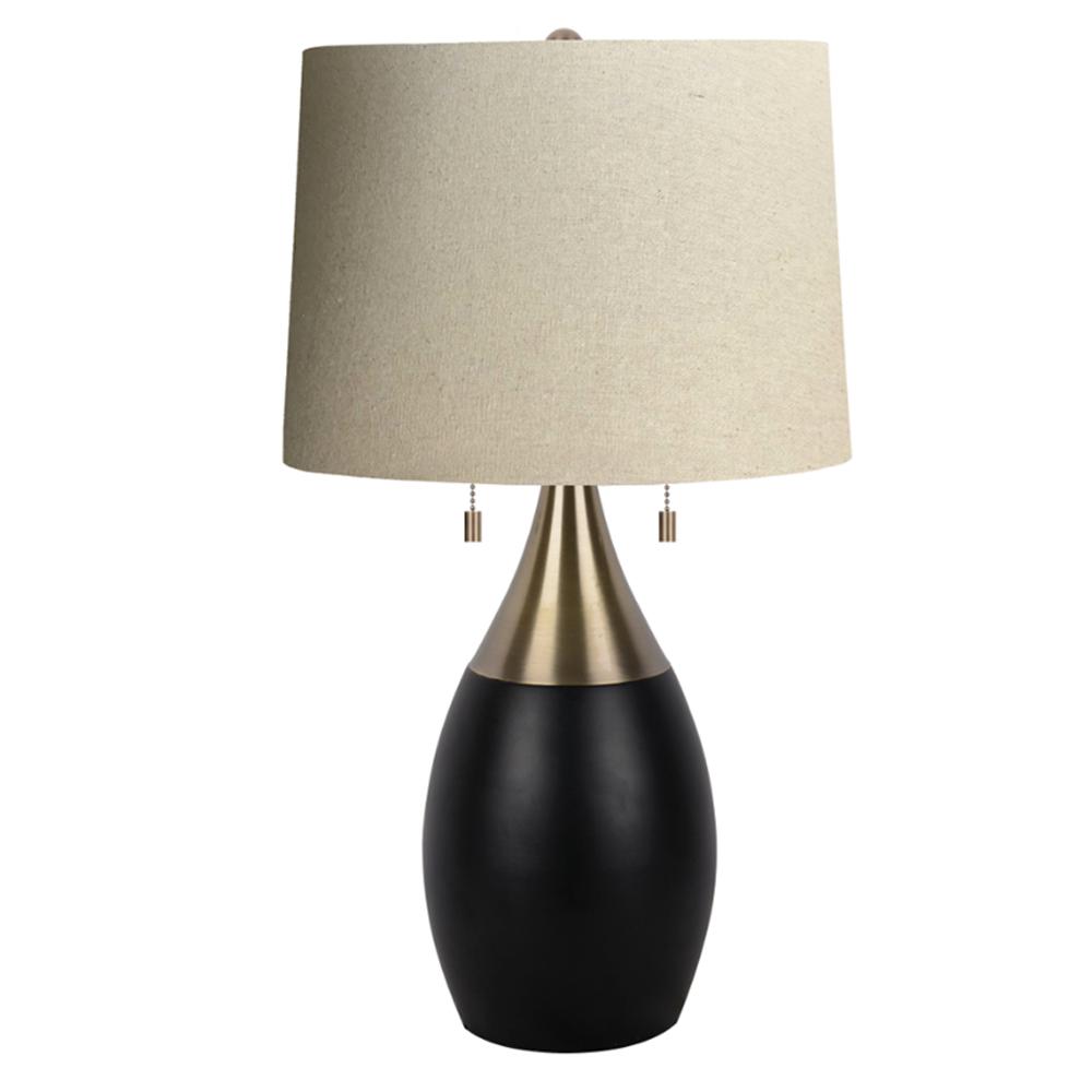 Hampton Bay 23 25 In Antique Br With Black Accent Table Lamp Light Brown Linen Shade