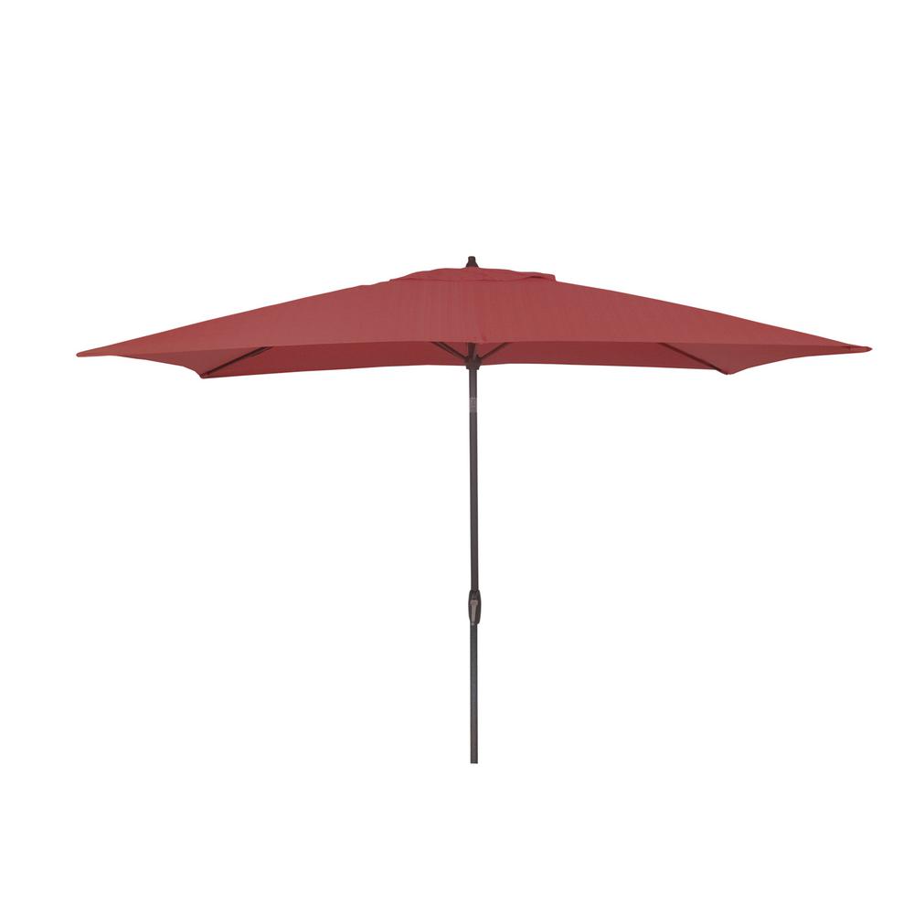 Hampton Bay 10 Ft X 6 Ft Aluminum Market Patio Umbrella In Quarry Red 9106 01399700 The Home Depot