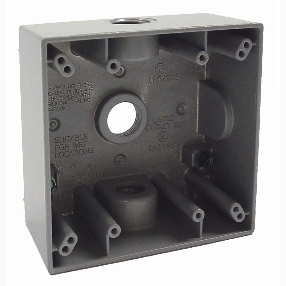 BELL Gray 2-Gang Weatherproof Box with Three 1/2 in. Threaded Outlets ...