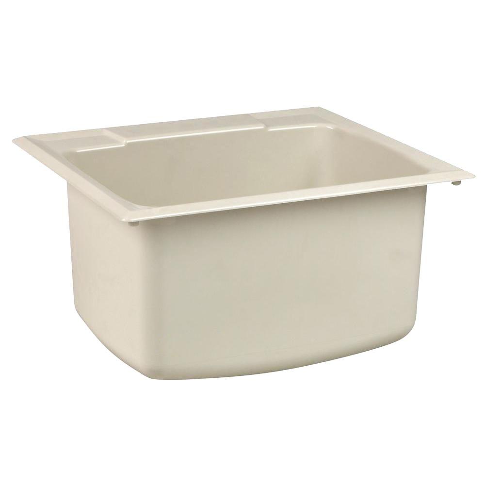 MUSTEE 22 In. X 25 In. Fiberglass Self-Rimming Utility Sink In Biscuit ...