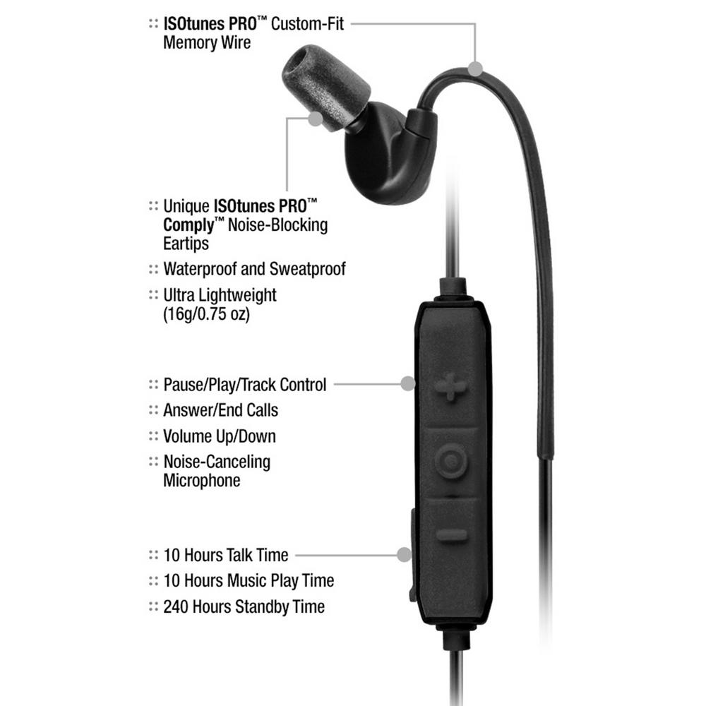 27dB NRR 10 Hour Batt New ISOtunes IT-03 PRO Noise Isolating Bluetooth Earbuds