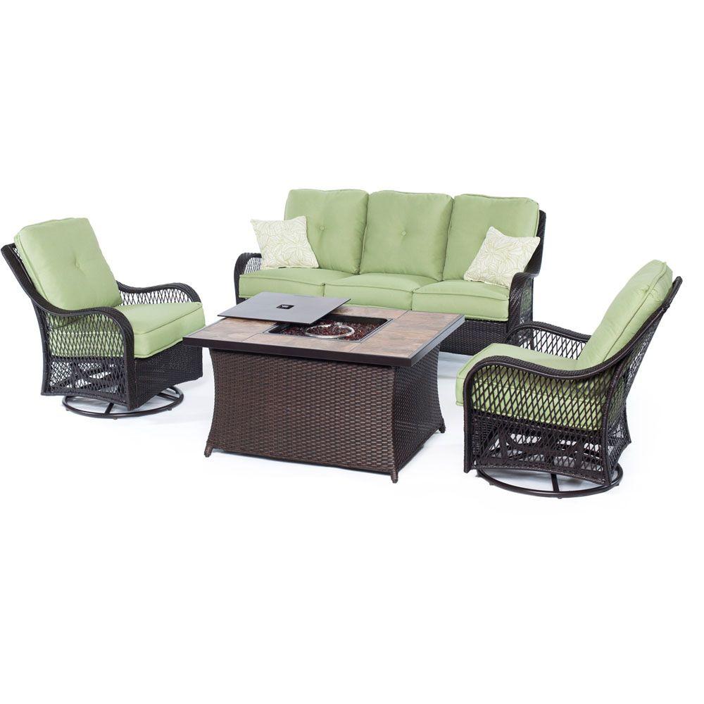 Hanover Orleans 4 Piece All Weather Wicker Patio Fire Pit Seating Hanover Orleans 4 Piece All Weather Wicker Patio Fire Pit Seating Set With Avocado