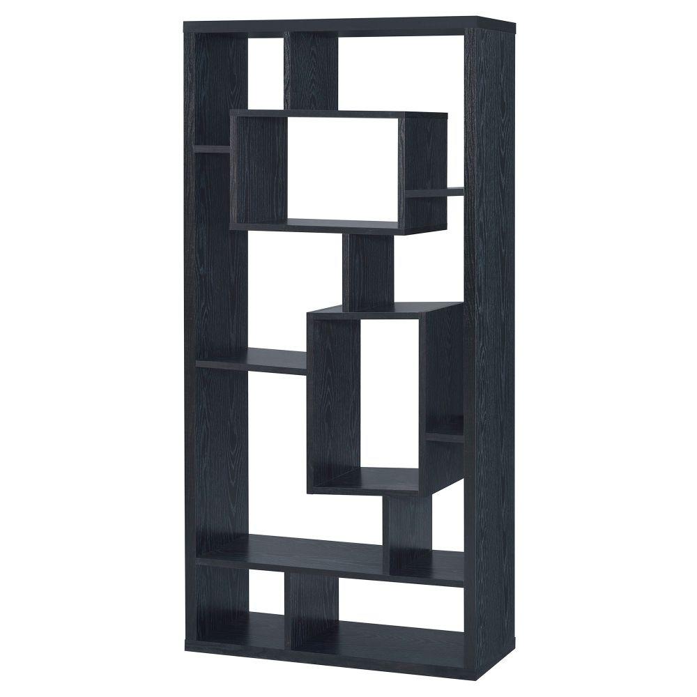 Benjara Asymmetrical Cube 67 in. Black Wood 10shelf Standard Bookcase