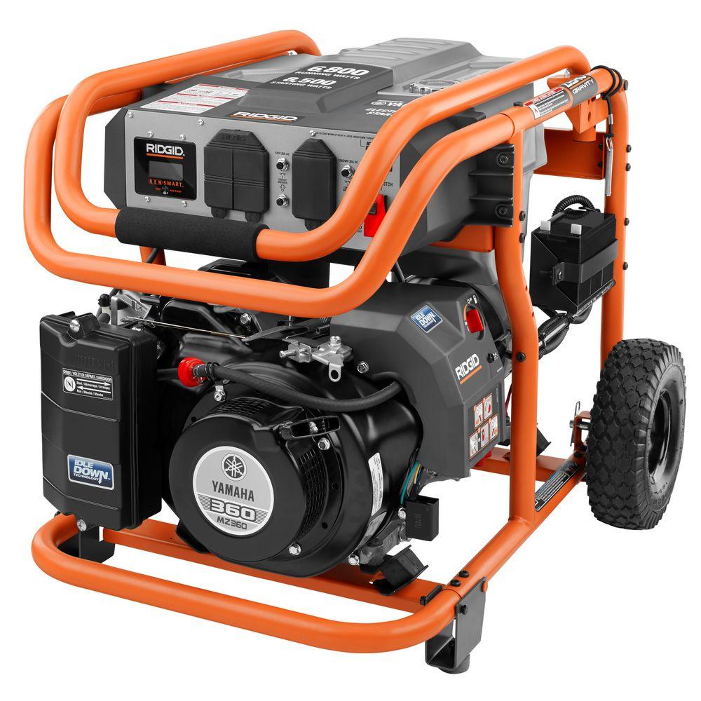 RIDGID 6,800-Watt Idle Down Gasoline Powered Electric Start Portable