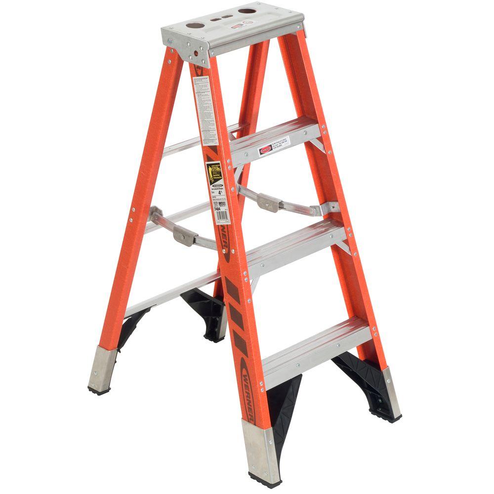 Werner 4 ft. Fiberglass Step Ladder with 375 lb. Load Capacity Type IAA ...