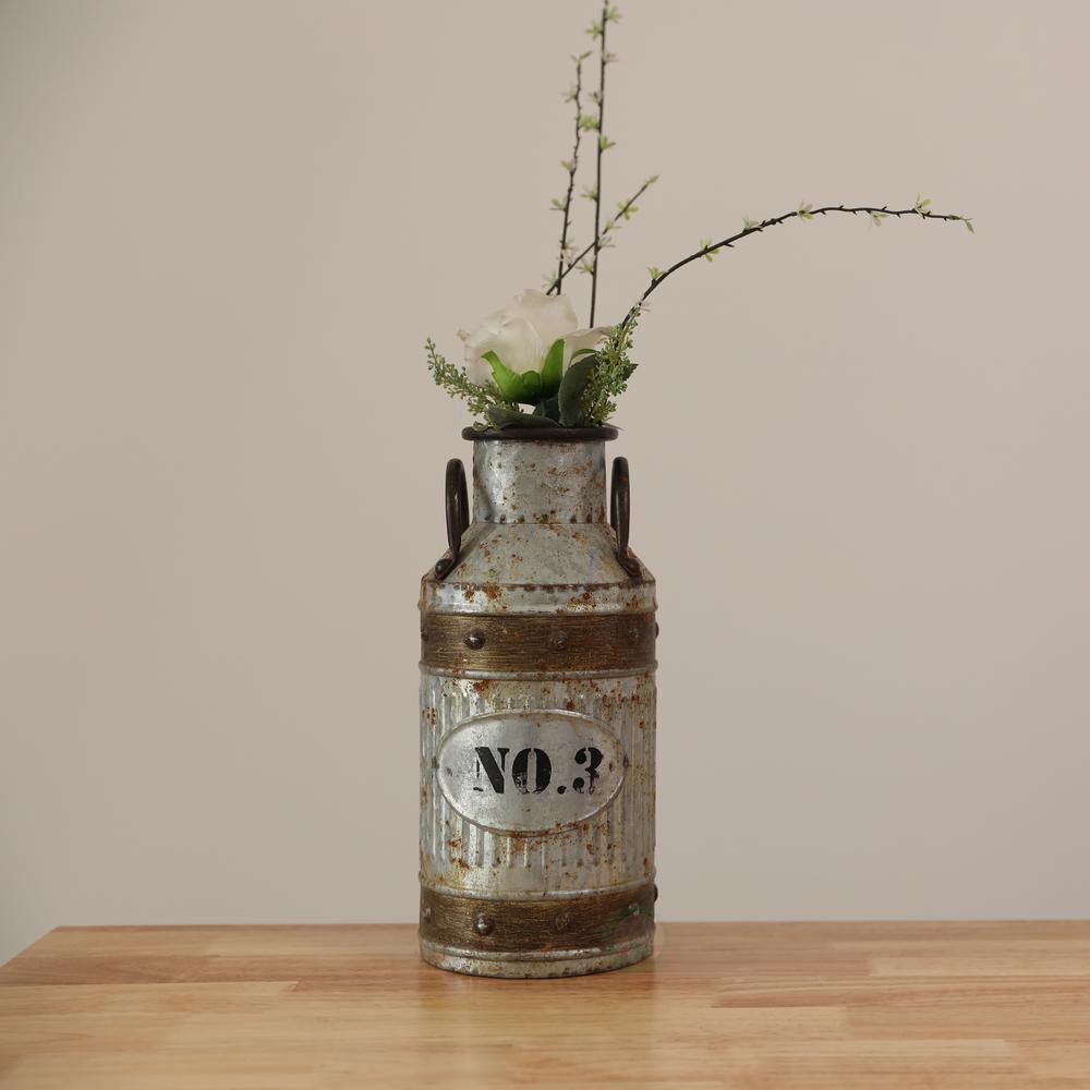 Vintage Milk Churn Galvanised Metal Rustic Flowers And Garden Storage Container