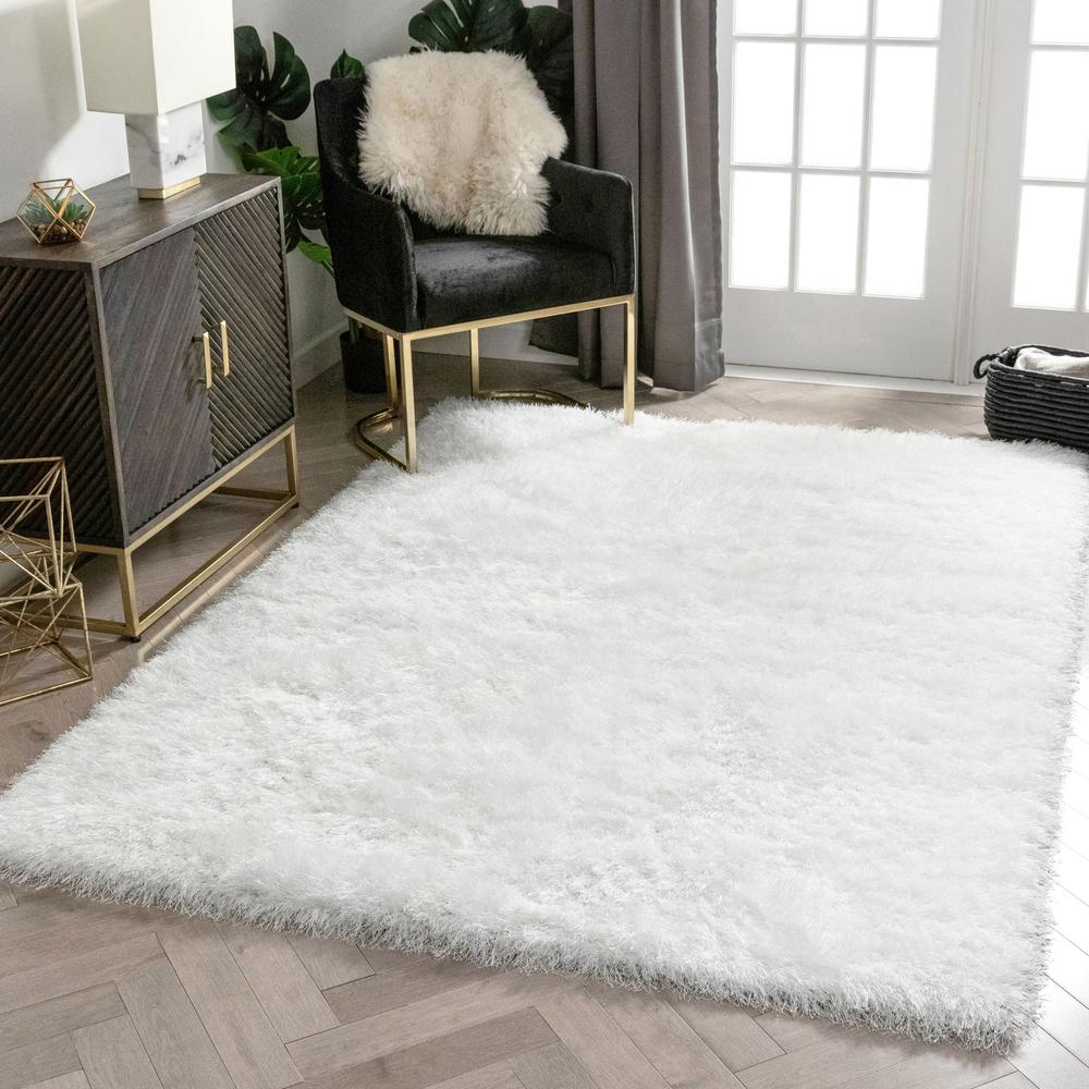 Well Woven Kuki Chie Glam Solid Textured Ultra Soft White 5 Ft 3 In X 7 Ft 3 In 2 Tone Shag Area Rug Ku 11 5 The Home Depot