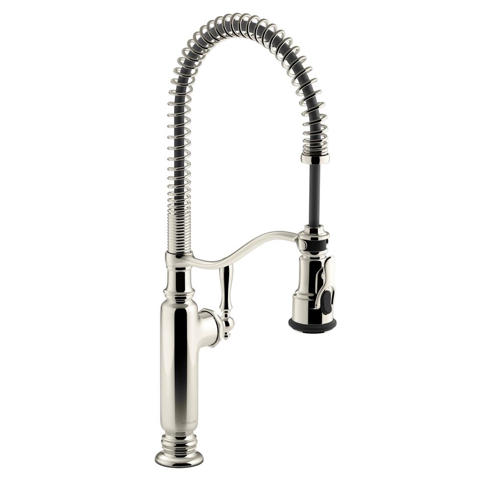 KOHLER Tournant Single Handle Pull Down Sprayer Kitchen Faucet In   Vibrant Polished Nickel Kohler Pull Down Faucets K 77515 Sn 64 1000 