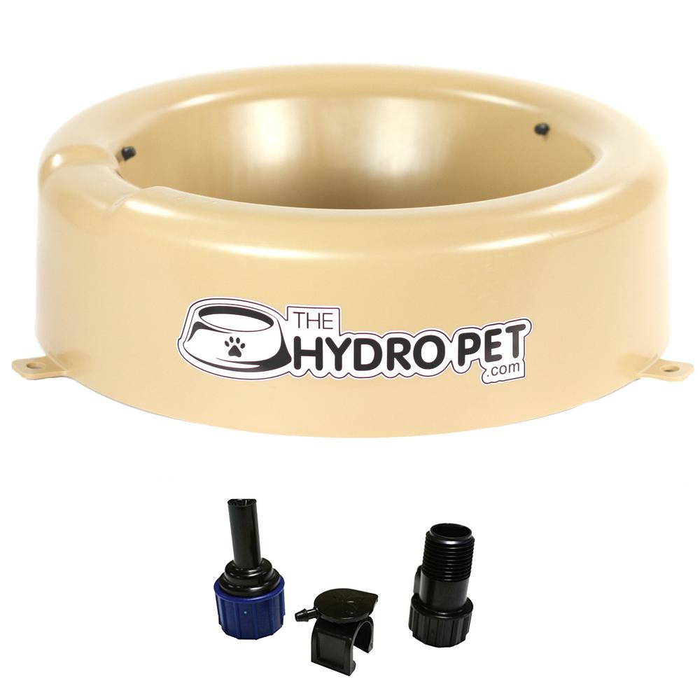 dog water bowl connects to garden hose for automatic filling