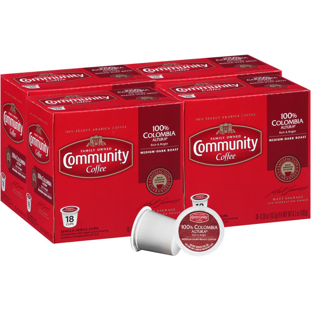 Community Coffee 100 Colombia Altura Medium Dark Roast Community Coffee 100 Colombia Altura Medium Dark Roast Single Serve Cups 72