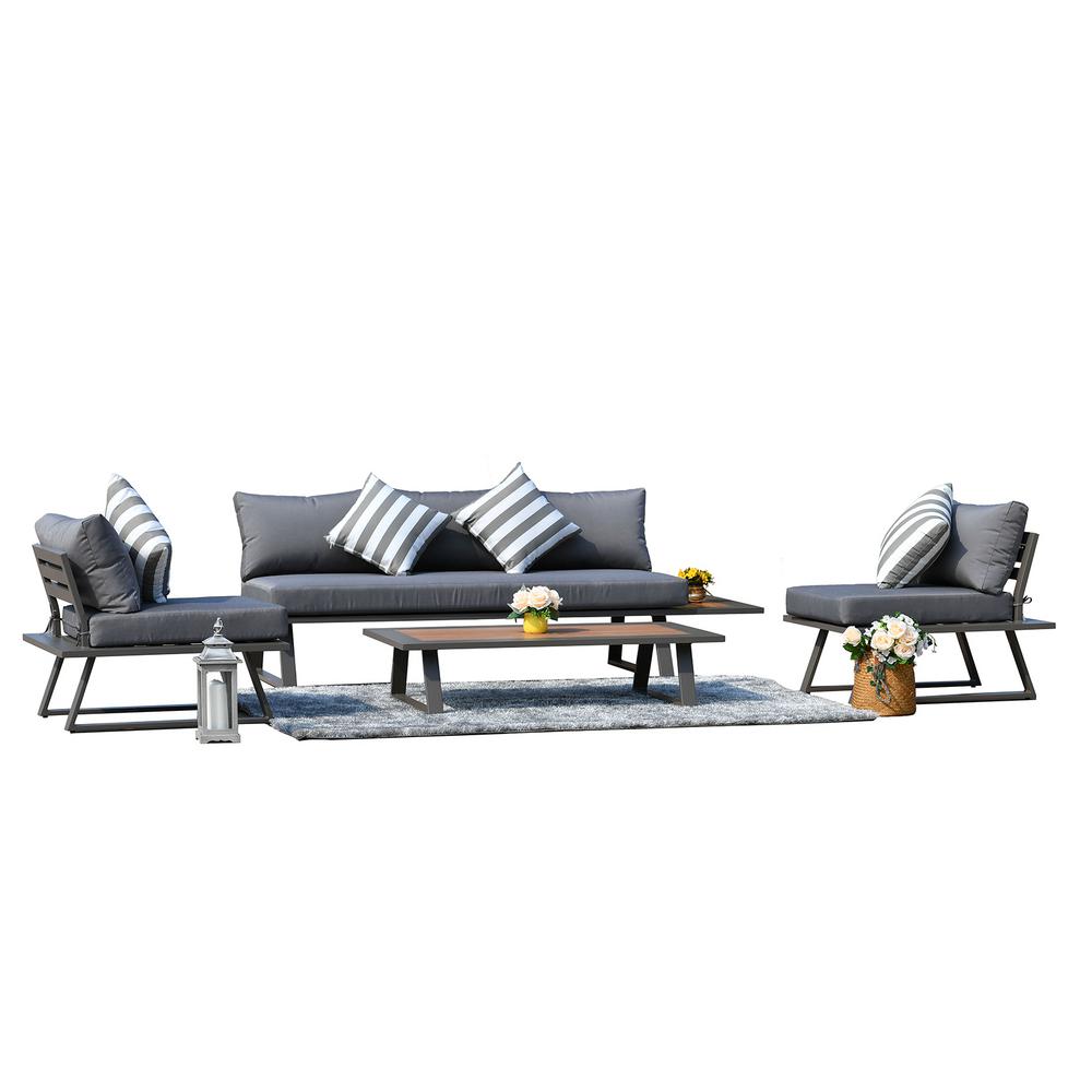Direct Wicker Cathelina Dark Grey Aluminum 4 Piece Outdoor Sofa