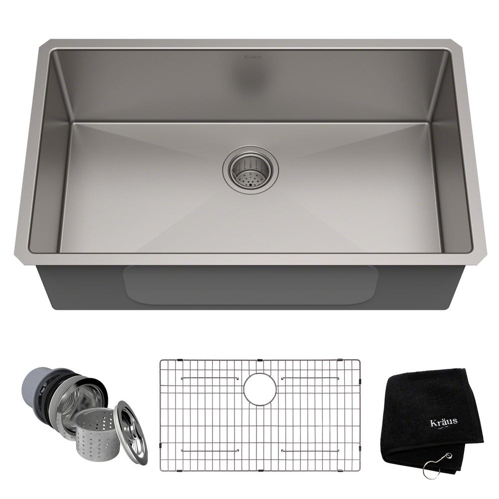 Commercial 32 Inch 16 Gauge 10 Inch Deep Undermount Single Bowl Stainless Steel Kitchen Sink