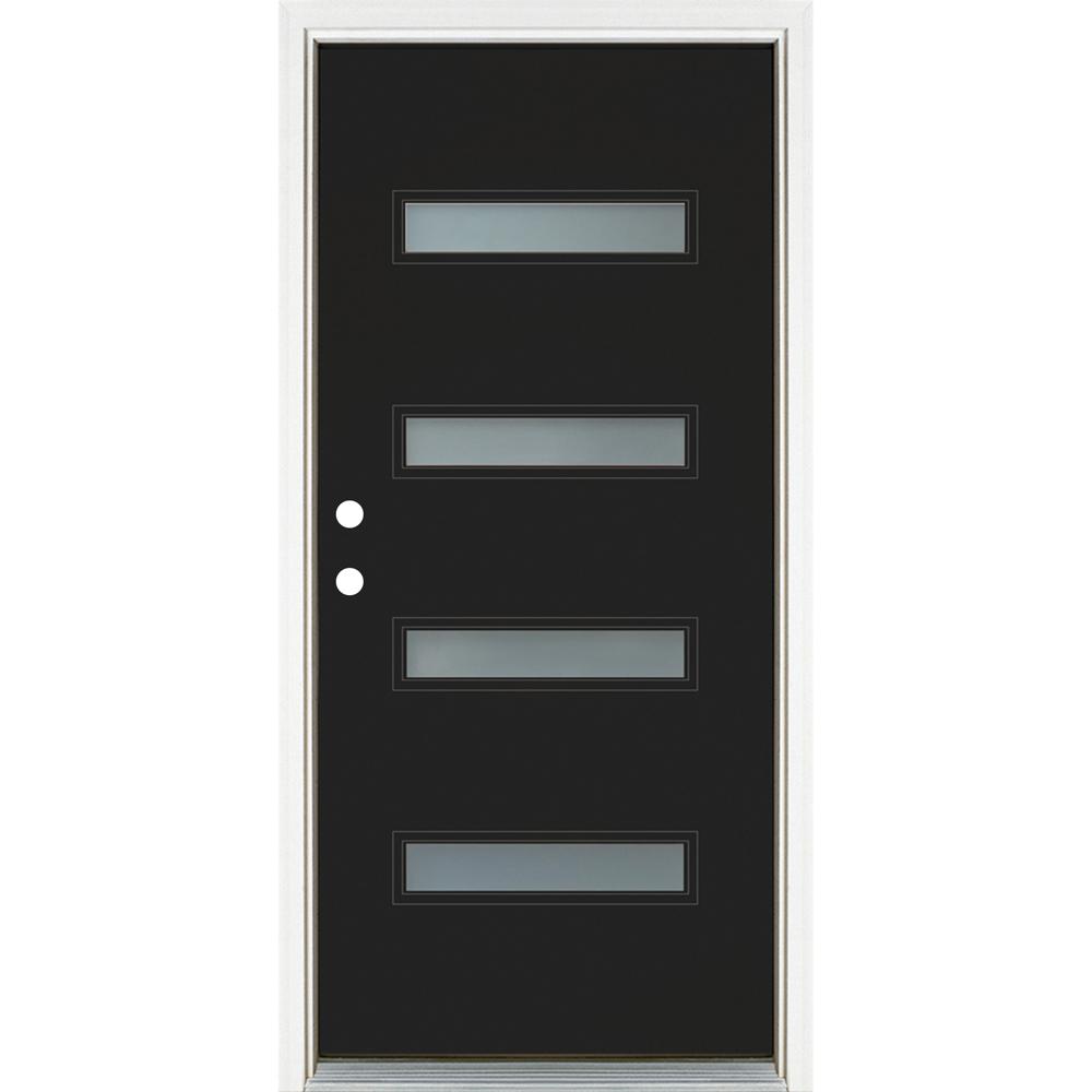 Black Fiberglass Entry Door With Glass - Glass Designs