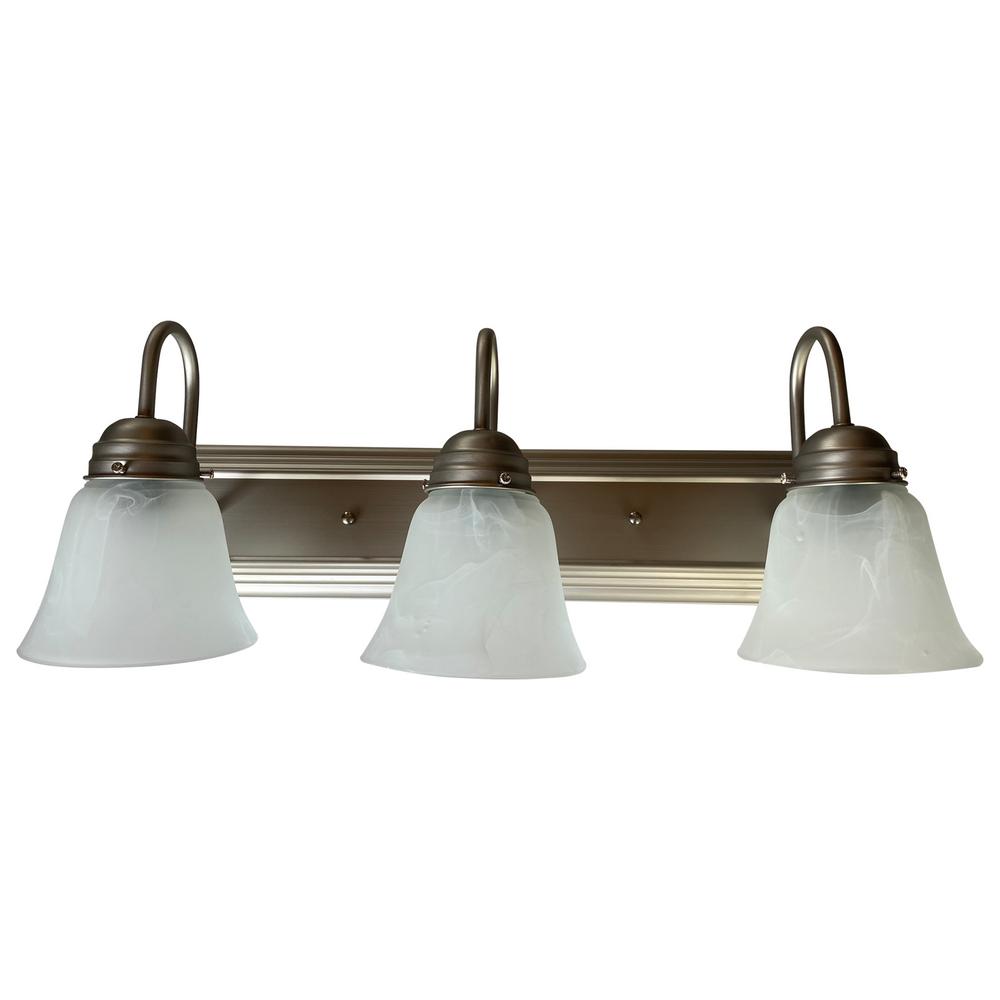 24 in. 3-Light Silver Vanity Light with White Alabaster Glass Shade ...