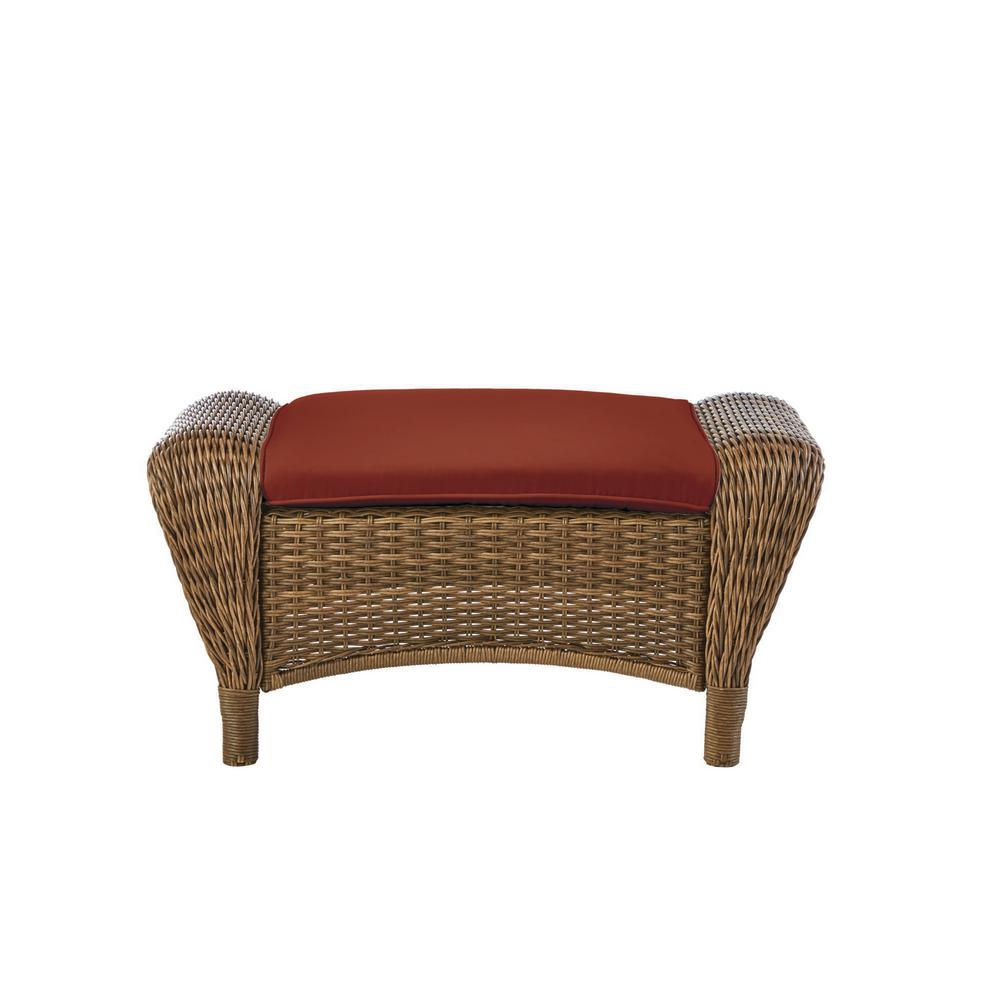 Hampton Bay Beacon Park Brown Wicker Outdoor Patio Ottoman with
