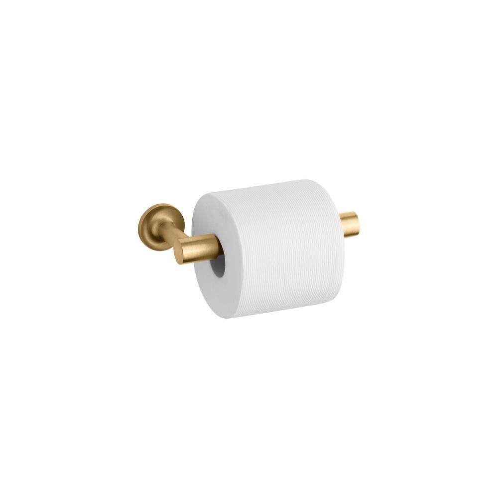 Gold Bathroom Hardware Bath Accessories The Home Depot Purist Pivoting Toilet Tissue Holder In Brushed Gold