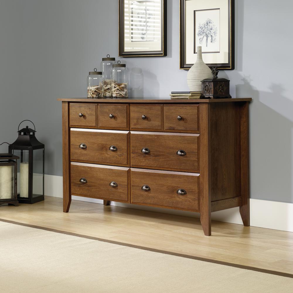 Sauder Shoal Creek 6 Drawer Oiled Oak Dresser 410287 The Home Depot Shoal Creek 6 Drawer Oiled Oak Dresser