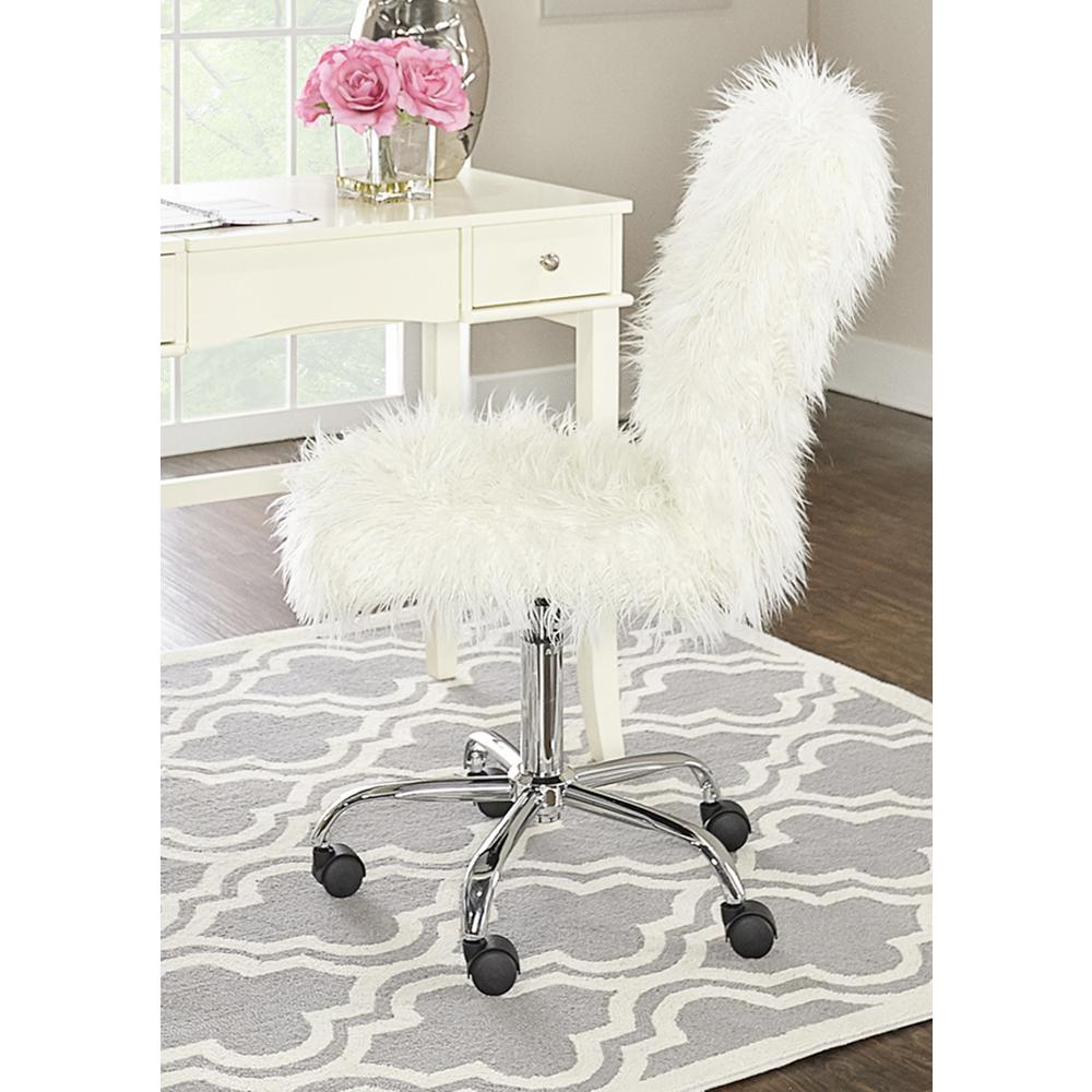 Linon Home Decor Faux Flokati White Armless Office Chair-558255CHRM01