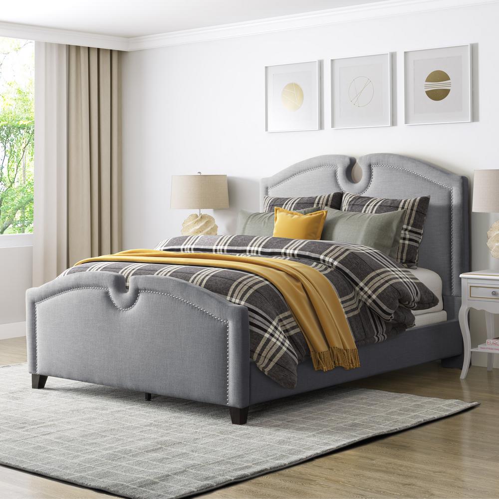 Corliving Fairfield Grey Fabric King Curved Top Bed Bbt 260 K The Fairfield Grey Fabric King Curved Top Bed