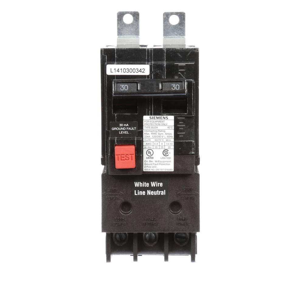 Siemens 50 Amp Double Pole Type QE Ground Fault Equipment Protection