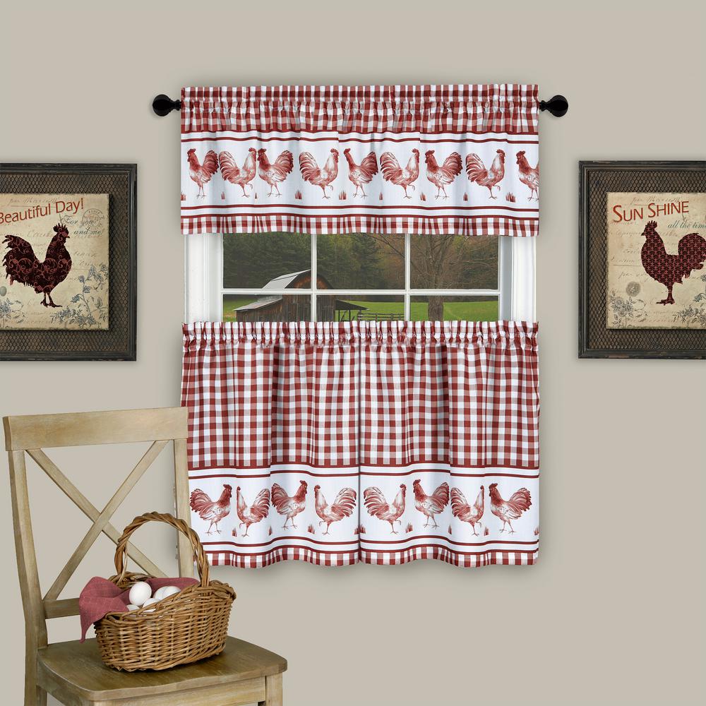 Barnyard Burgundy Polyester Tier And Valance Curtain Set