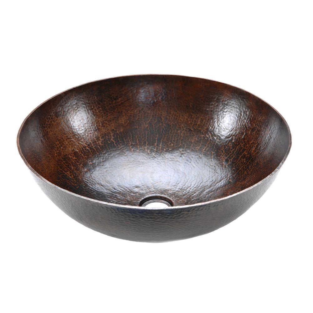 Premier Copper Products Large Round Hammered Copper Vessel Sink In Oil Rubbed Bronze