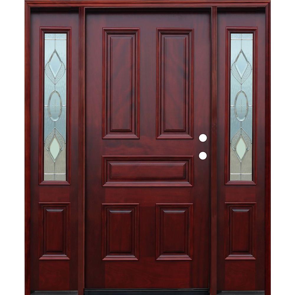 Pacific Entries 70 in. x 80 in. Classic Strathmore Traditional 5Panel Stained Mahogany Wood