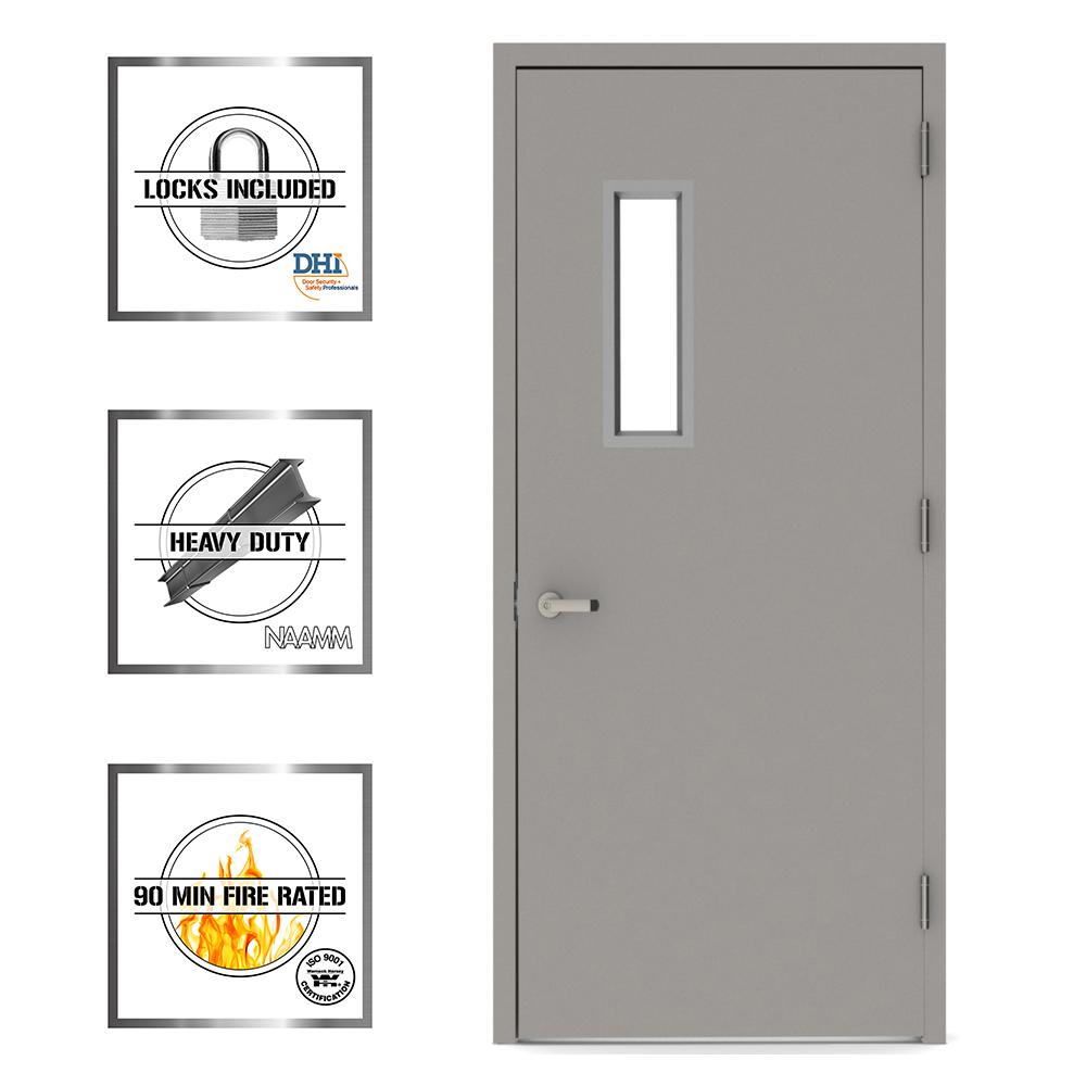 L I F Industries 36 In X 80 In Vision Lite 520 Left Hand Steel Prehung Commercial Door With Welded Frame