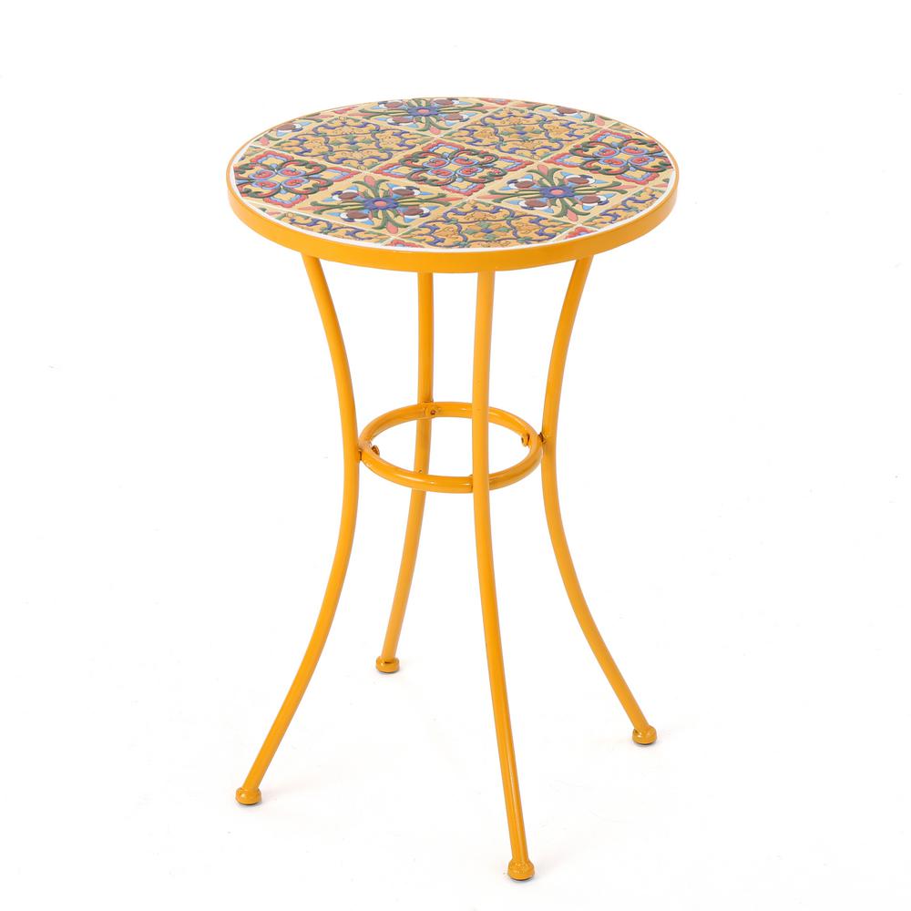 Yellow Outdoor Side Tables Patio The Home Depot Reyna Yellow Round Metal Outdoor Side Table