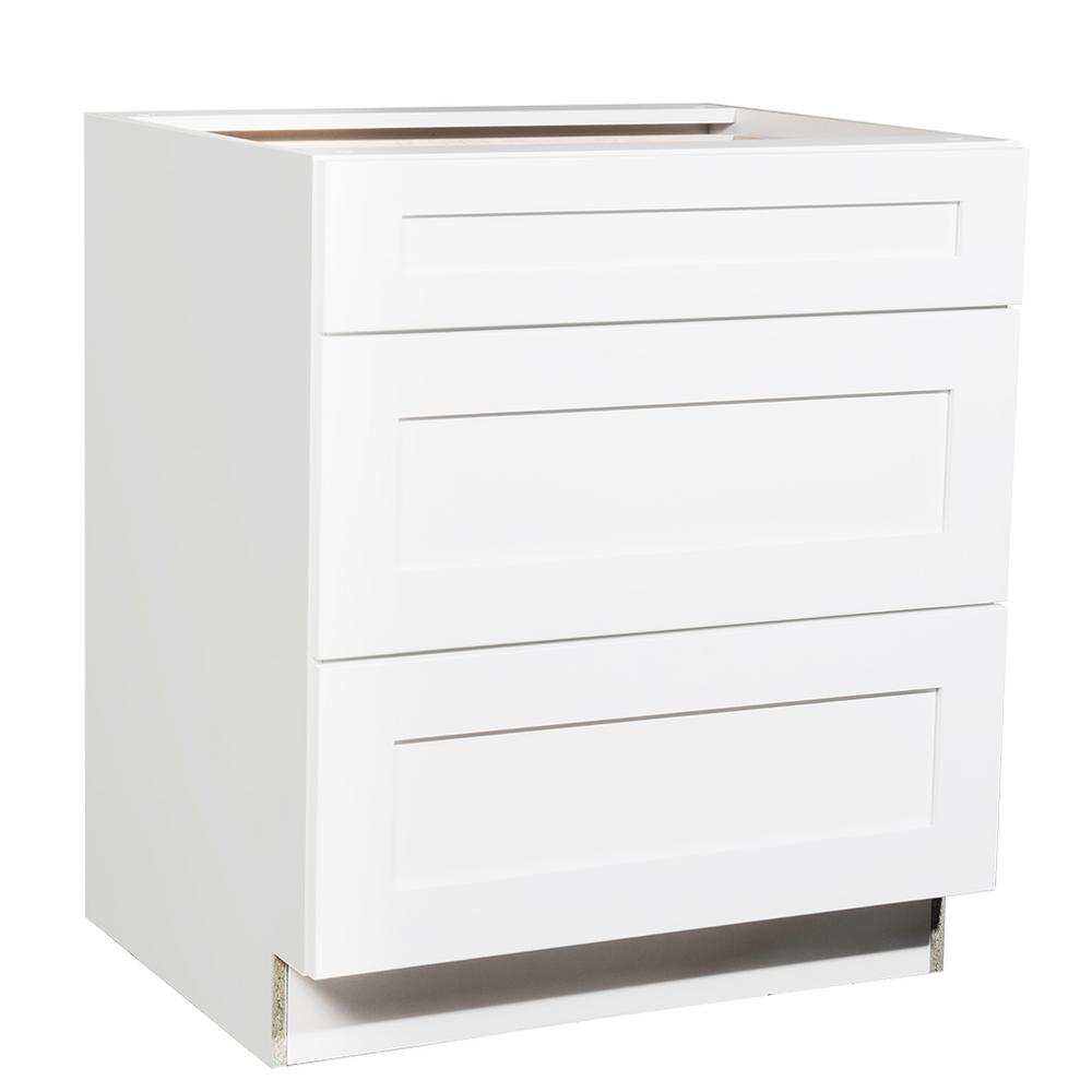 Krosswood Doors Ready to Assemble 30x34.5x23.7 in. Shaker 3 Drawer Base