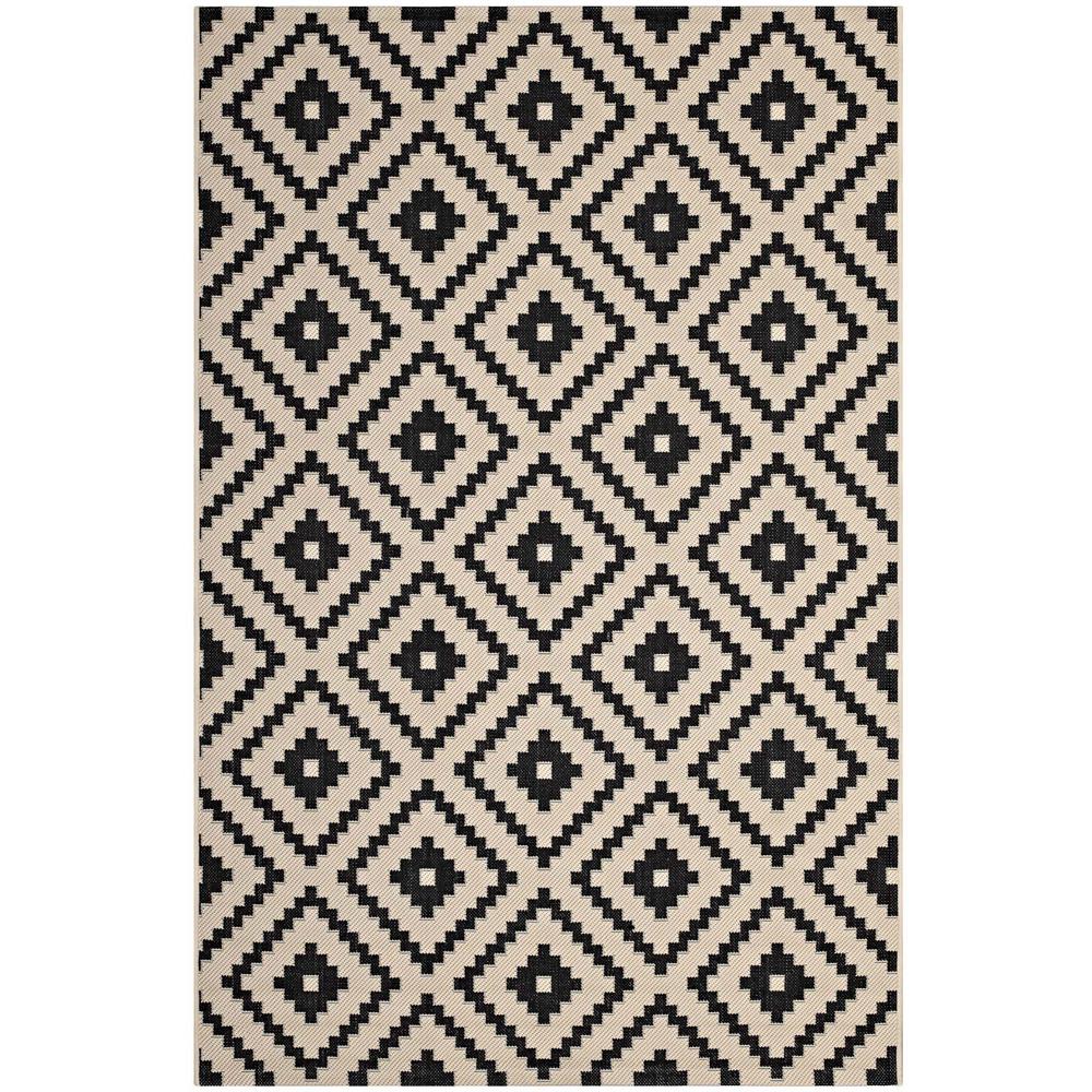MODWAY Perplex in Black and Beige Geometric Diamond Trellis 8 ft. x 10