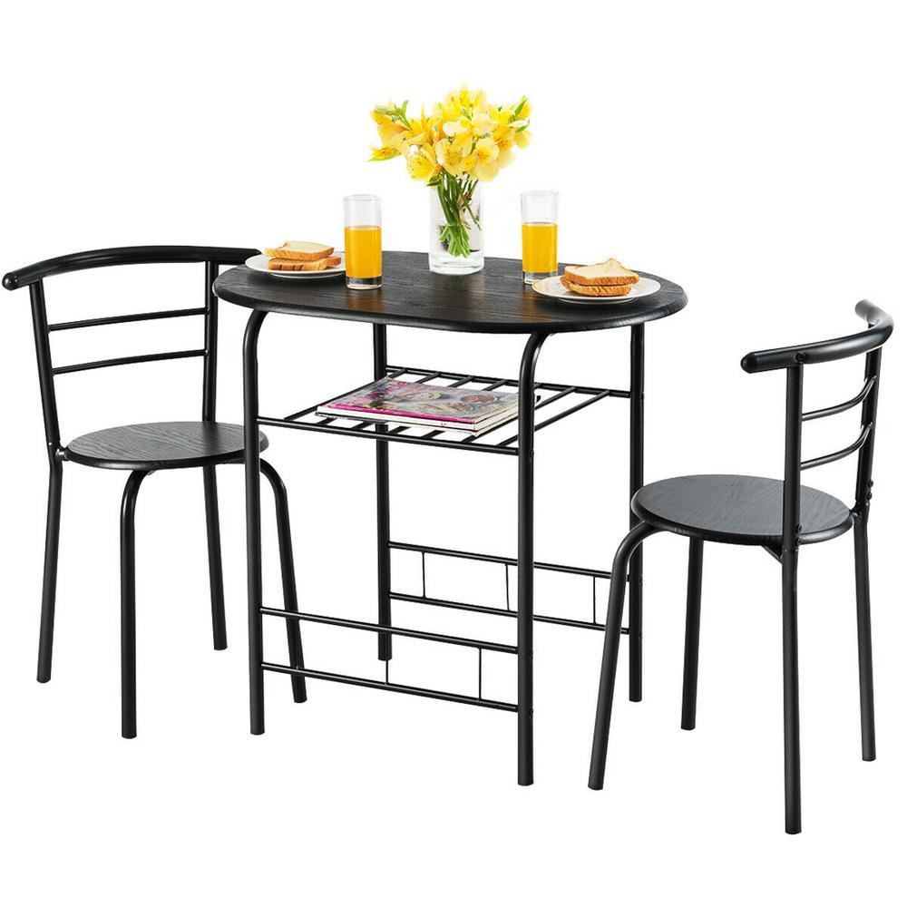 Costway 3 Pcs Dining Set Table And 2 Chairs Compact Bistro Pub Breakfast Home Kitchen Hw54057bk The Home Depot