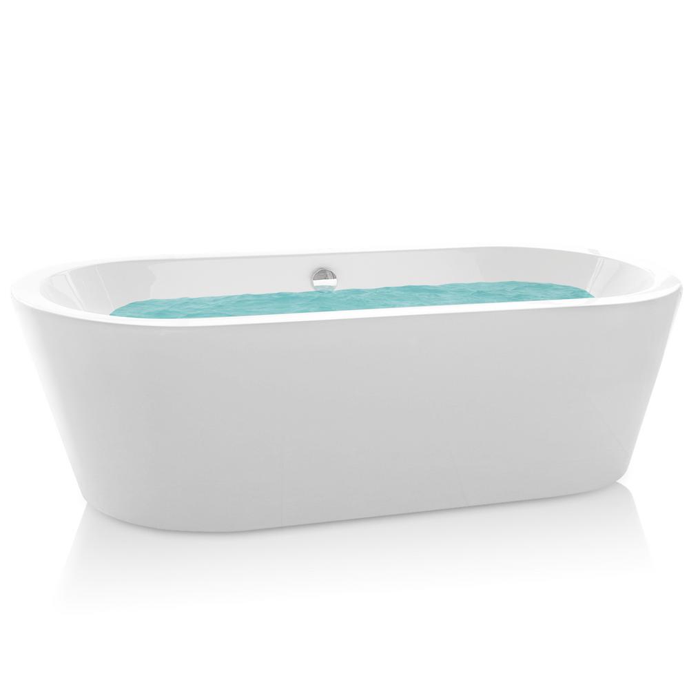 Akdy 70 8 In Acrylic Pop Up Drain Oval Double Ended Flatbottom Freestanding Bathtub In White