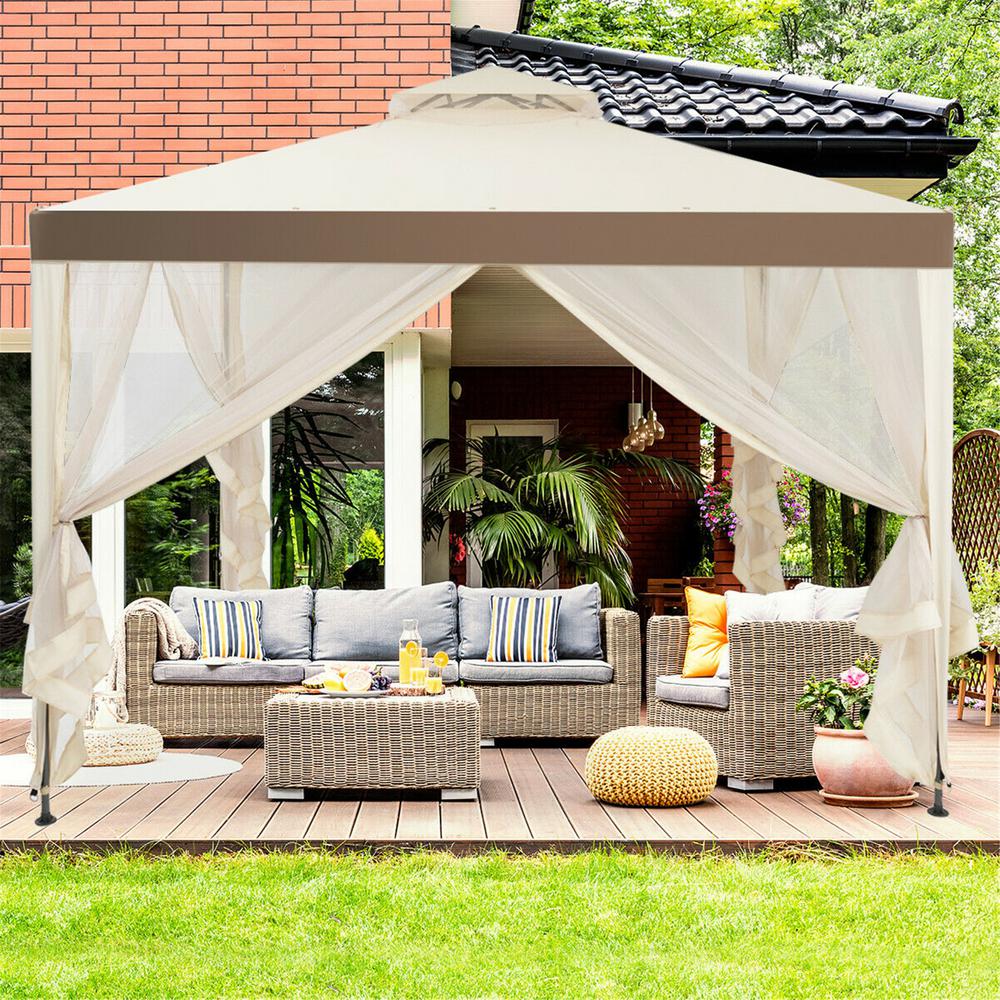 Casainc 10 Ft X 10 Ft Beige Canopy Gazebo Tent Shelter Garden Lawn Patio With Mosquito Netting Wfop3907be The Home Depot