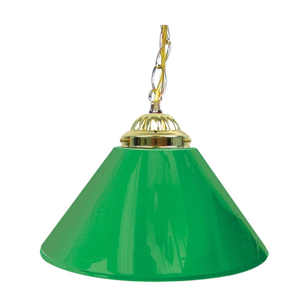 Trademark Global 14 In Single Shade Green And Brass Hanging Lamp