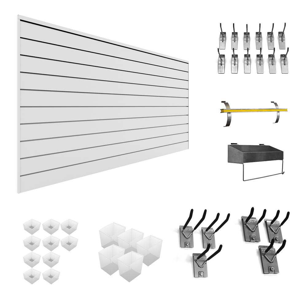 Proslat PVC Slatwall 8 ft. x 4 ft. White Handyman Combo Kit (45Piece