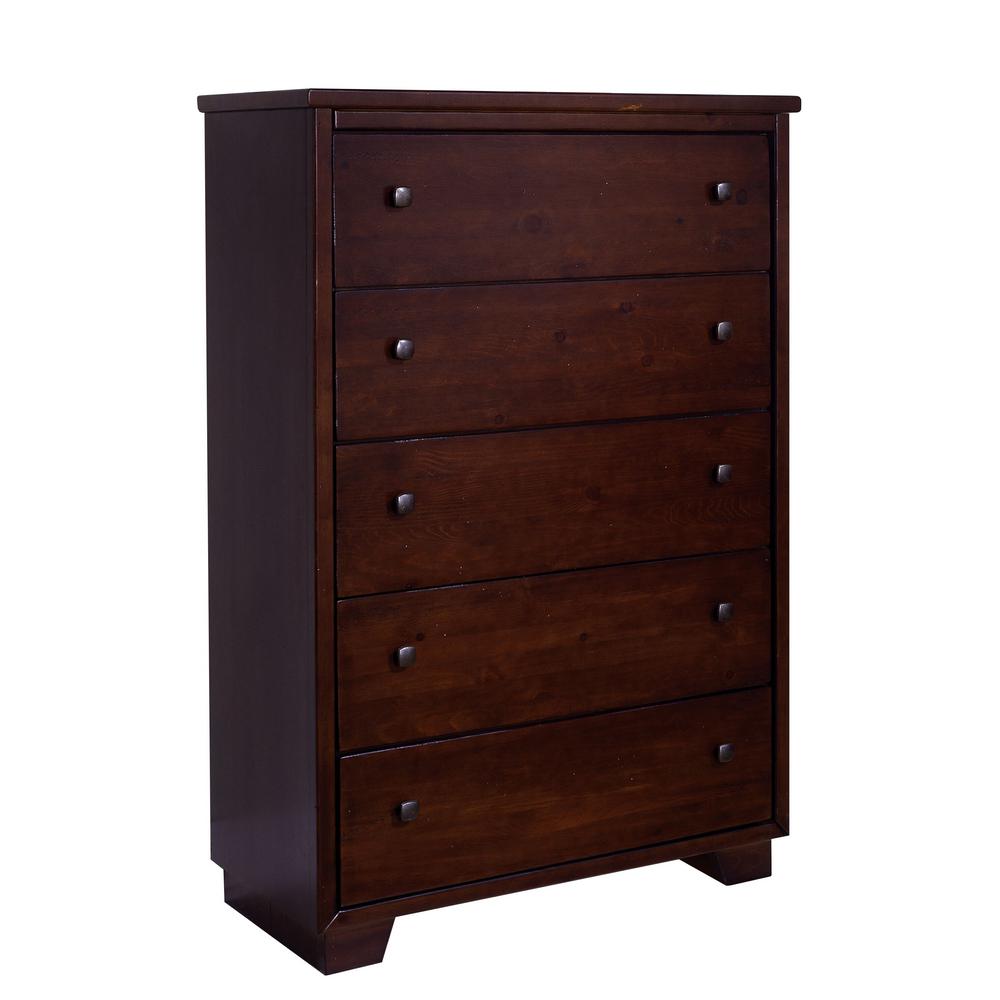 Progressive Furniture Diego 5 Drawer Espresso Pine Chest Of