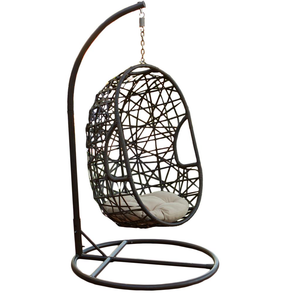 Patio Swings Chairs The Home Depot Multi Brown Wicker Patio Swing With Beige Cushion
