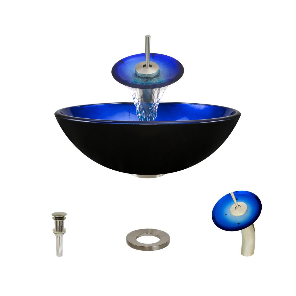 Mr Direct Glass Vessel Sink In Blue Foil Undertone With Waterfall