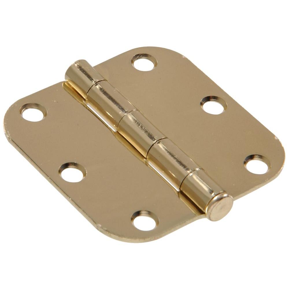 The Hillman Group 3 in. Brass Residential Door Hinge with 5/8 in. Round